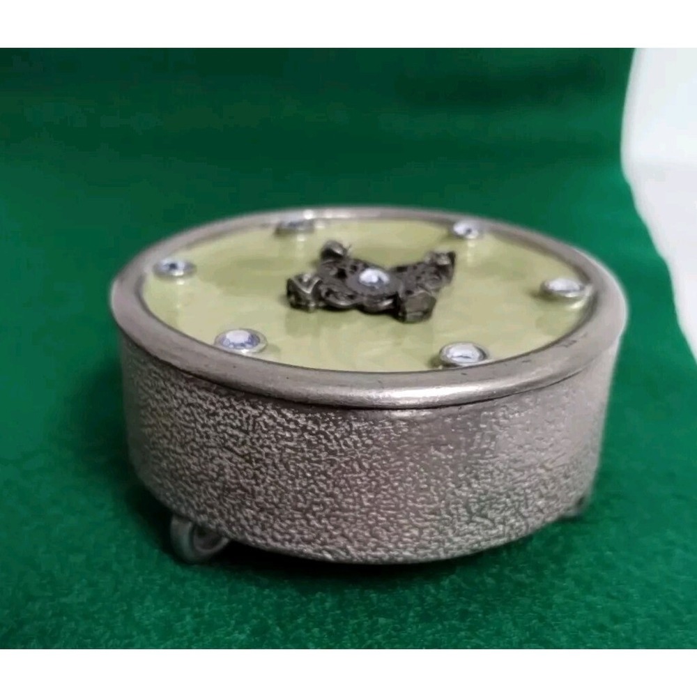 Z Gallerie AXC Metal Trinket Box with Moss Green Enameled & Jeweled Lid 3"